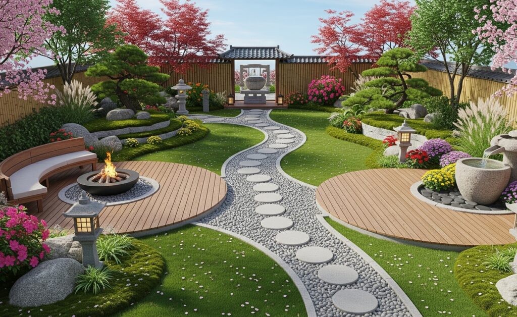 japanese zen garden on terrace